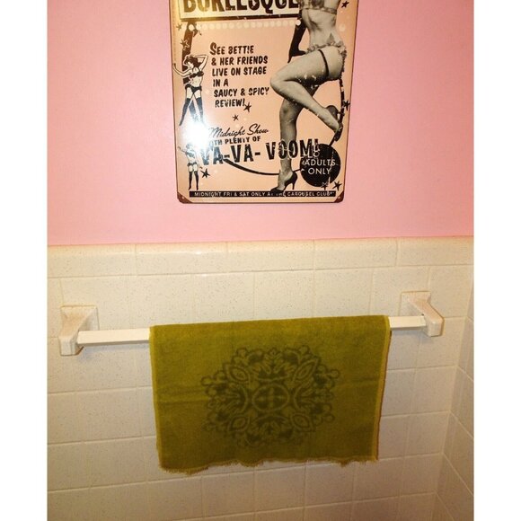 Vintage Sears Reversable Green Brocade Hand Towel 1960s bathroom mcm retro decor - Picture 6 of 10